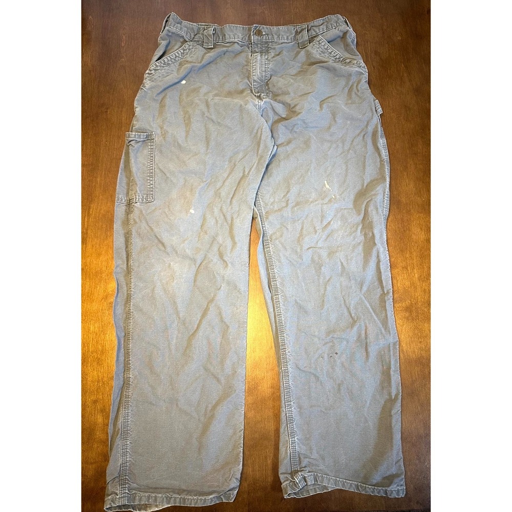 Vintage Carhartt Work Pants Men's 38 Gray Canvas Comfort Mid Rise Straight Leg - Picture 1 of 15